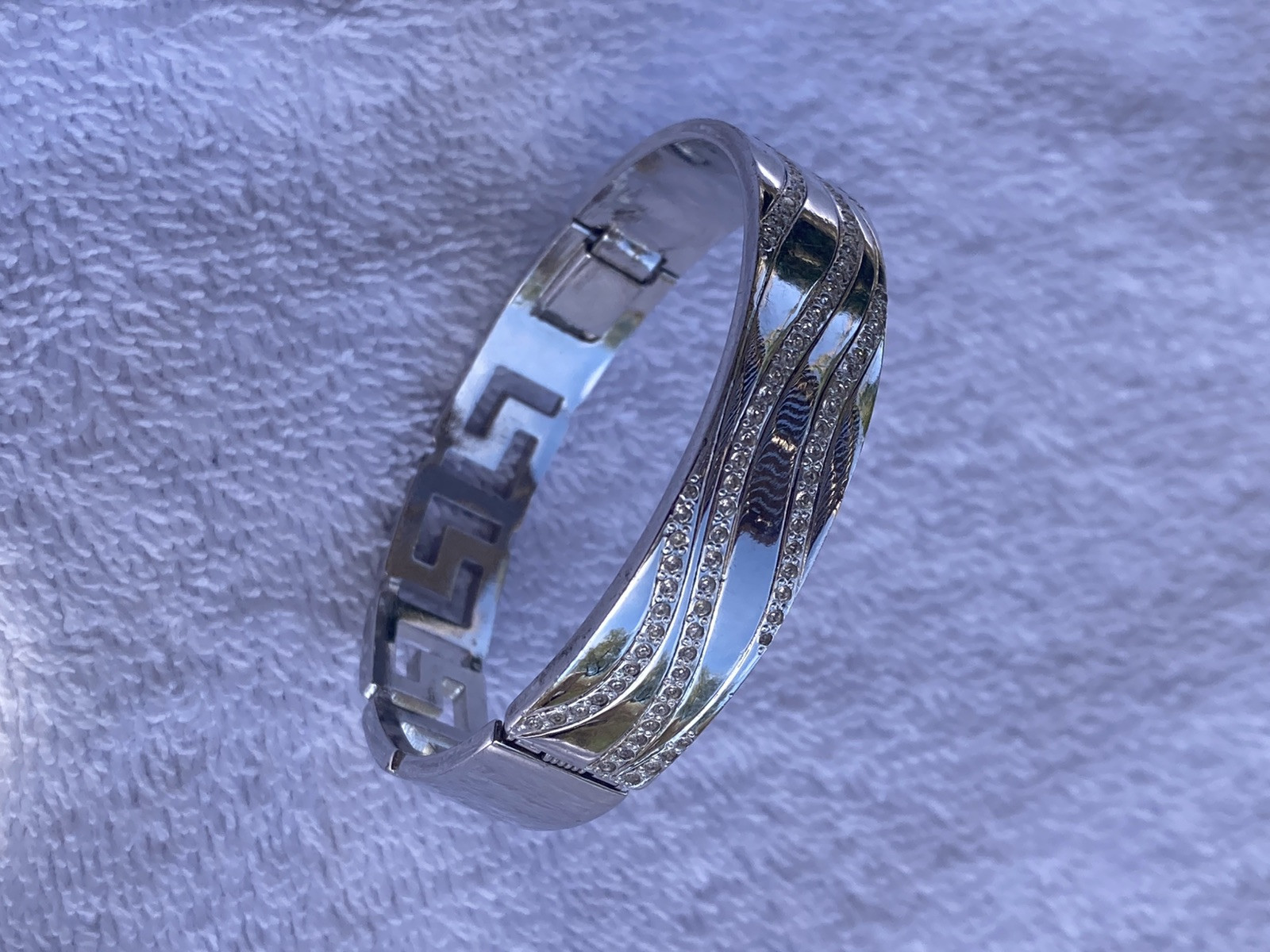 Gianni Versace Solid Cuff Silver Bracelet with Ge… - image 4