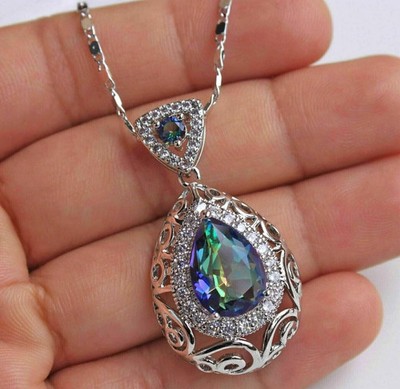 2,50ct Birnenschliff Laborgefertigter Alexandrit Hochzeit Anhänger 14K Weißgold vergoldet