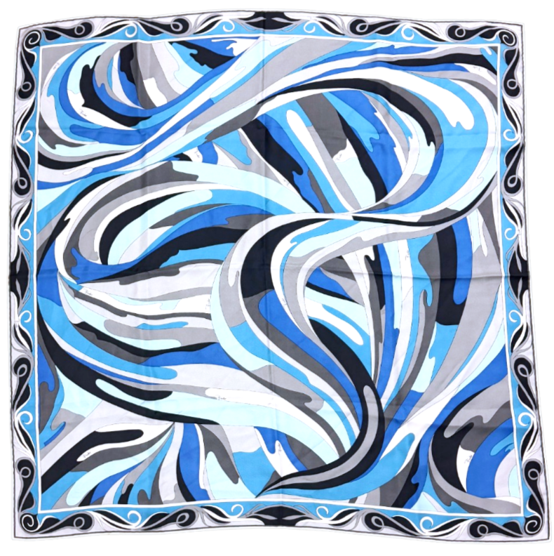 NEW EMILIO PUCCI Multi Pattern Silk Scarf Square Blue Large White