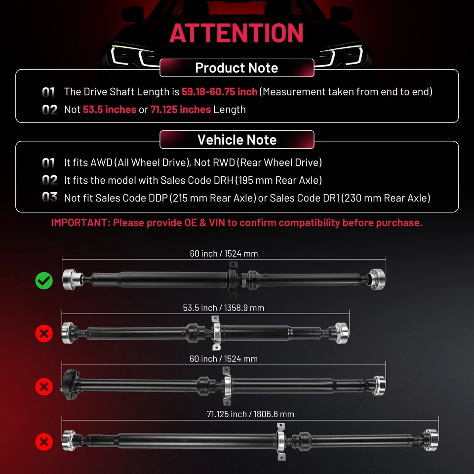 For 2011-2019 Dodge Durango 3.6L 5.7L 6.4L AWD Rear Driveshaft Prop Shaft 976884 Foto 4 de 4
