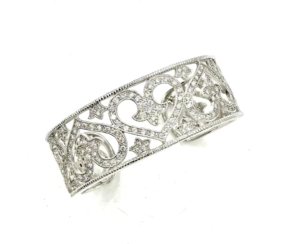 Joseph Esposito ESPO Sterling Silver CZ Heart Open Cuff Bracelet - Image 2 of 4