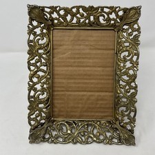 VTG Ornate Gilt Metal Picture Frame Intricate Filigree Scroll Design Gold Color