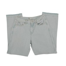 Zara Denim Jeans USA Size 6 Light Wash High Rise Straight Leg Raw Hem Distressed