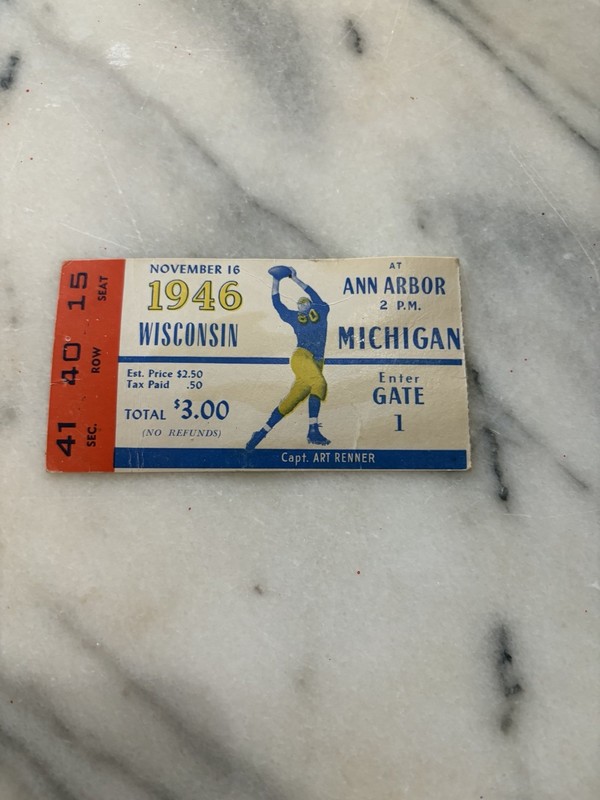 1946 Original Ticket Stub Wisconsin at Michigan Wolverines Ann Arbor Nov 16