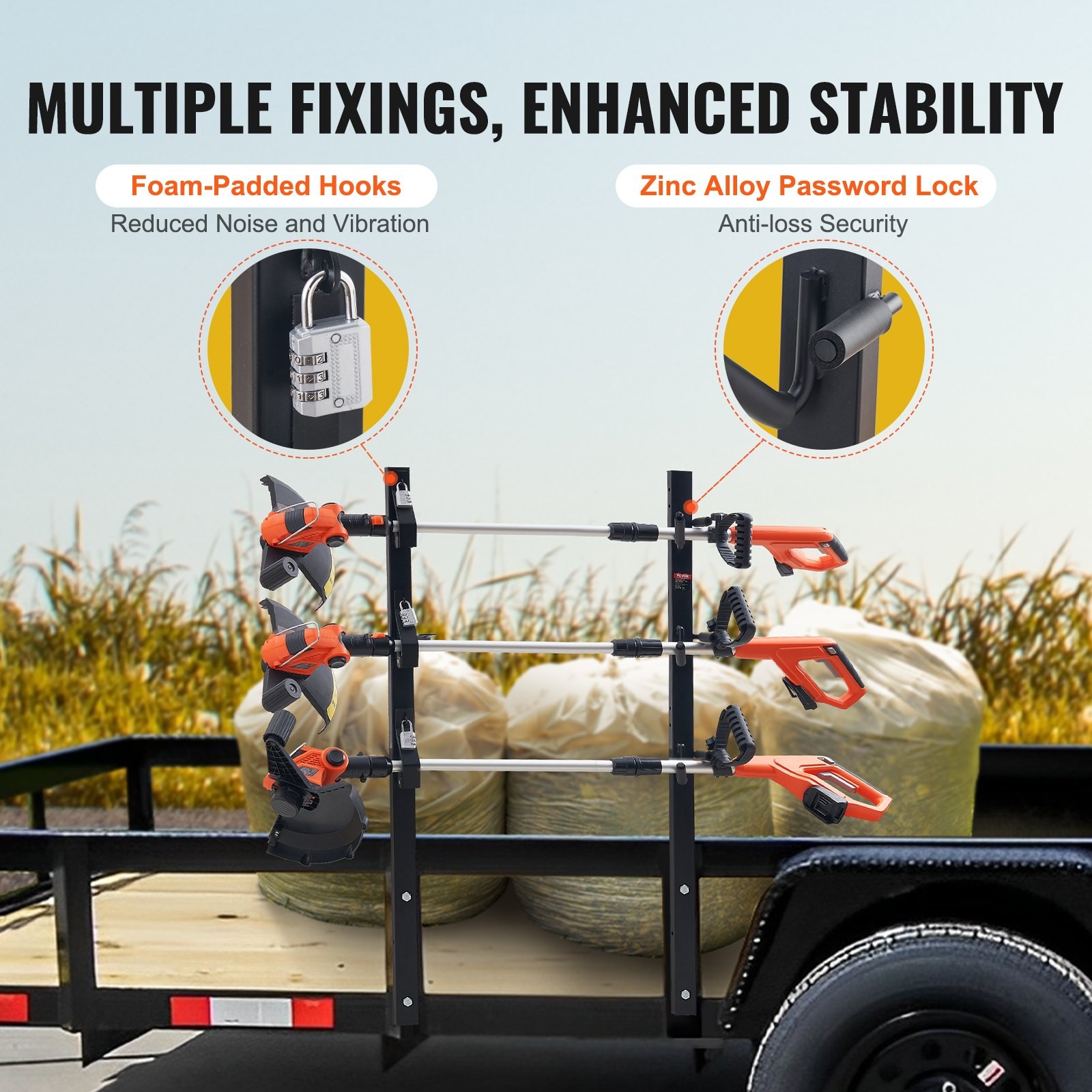 VEVOR Trimmer Rack 3 Place Weeder Trimmer Rack Locking Trim Holder Landscape Tra