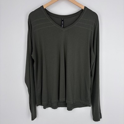 KUHL Arabella Long Sleeve V-Neck Top Women XL Green Organic Cotton Travel Hiking