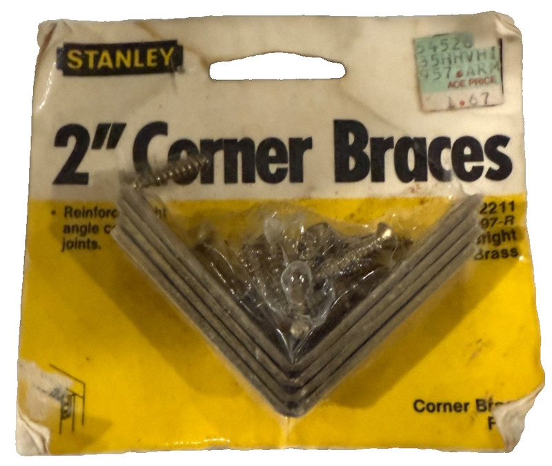Stanley 2” Corner Braces with Screws –Vintage Sealed Pack Brass Finish #97-R NOS