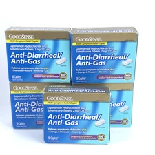 READ 5 Pack GoodSense Multi-Symptom Anti-Diarrheal/Anti-Gas Relief Caplets 12 Ct