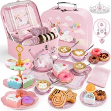 Tea Party Set for Little Girls, 49PCS Princess Tea Time Toys Including Teaset De