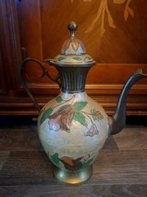 Vintage Cloisonne emailliertes Messing Kaffee 12 Zoll hohe Kanne 