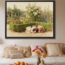 Cavalier King Charles Spaniel Floral Watercolor Canvas Dog Wall Art Decor