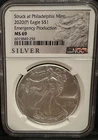 2020 Eagle S$1 Silver Dollar Struck at Philadelphia MS69 Emergency ProductionNGC