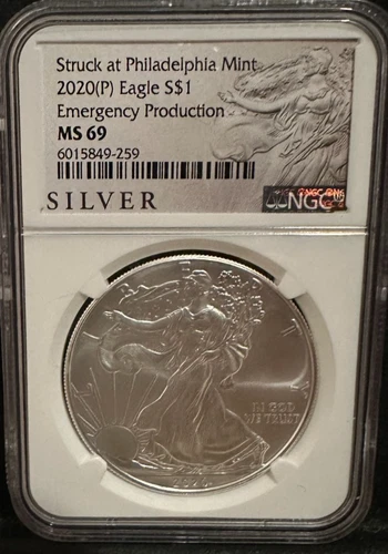 2020 Eagle S$1 Silver Dollar Struck at Philadelphia MS69 Emergency ProductionNGC
