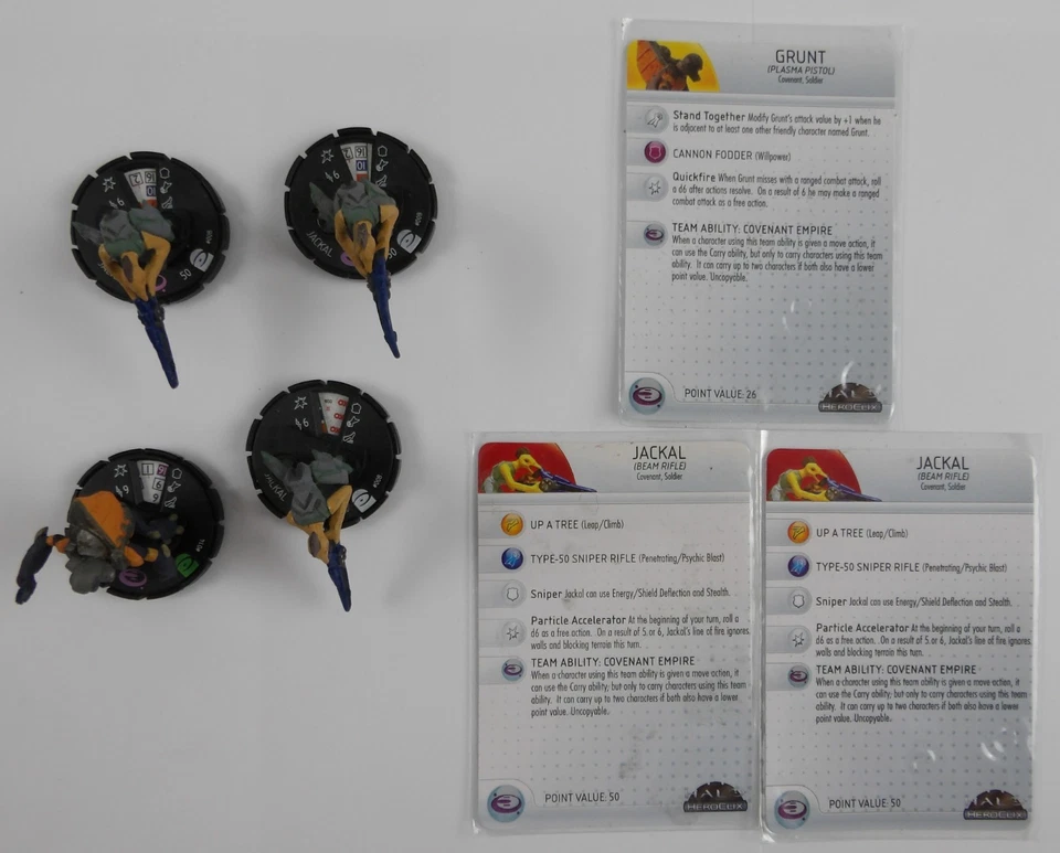Lote HeroClix Halo: Chacal #008 x3 Grunt #014 x1 con (3) cartas - Covenant Foto 2 de 4