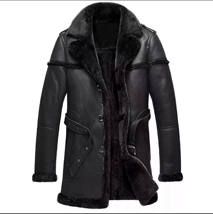 Men's Sheepskin Leather Fur Coat - Shearling Bomber Long Fur Winter Coat For Men