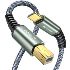 Printer Cable,Nylon Braided USB 2.0 Printer Cord to Computer,Type C/Grey/6.6Ft