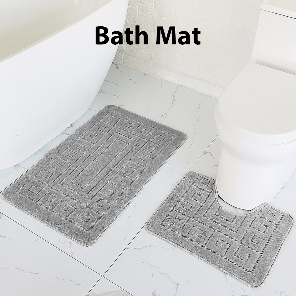 JACQUARD GREEK STYLE BATH MAT PEDESTAL SET NON SLIP TOILET BATHROOM