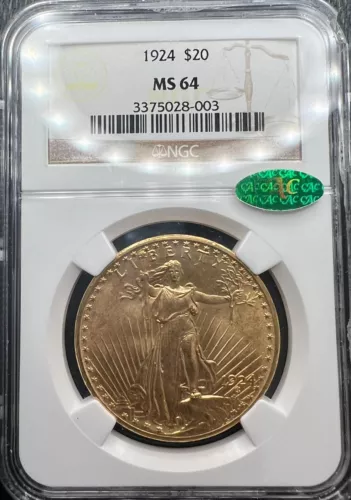 1924 $20 St. Gaudens Gold Double Eagle NGC MS64 CAC