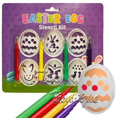 Osterei Deko Schablonen Set mit 6 Schablonen & 4 Farbstiften Kinder Basteln