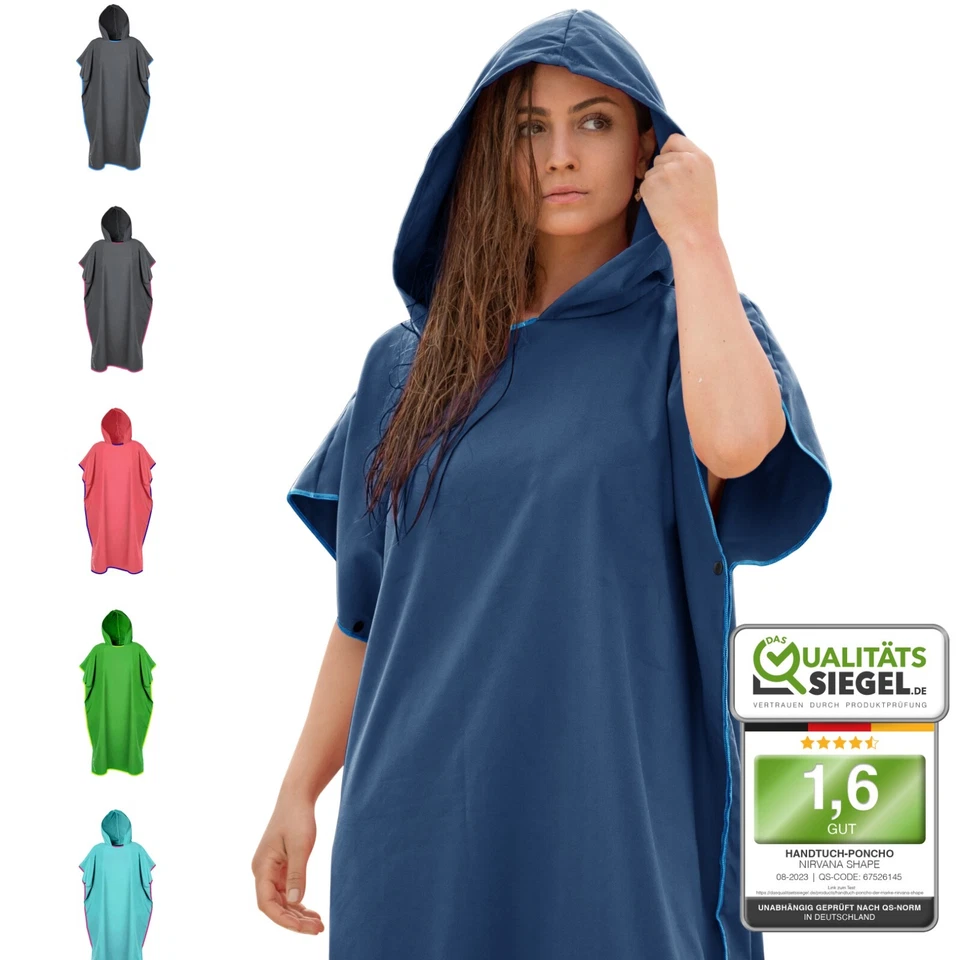 NirvanaShape ® Badeponcho | Surf Poncho f. Erwachsene | Bademantel Herren Damen