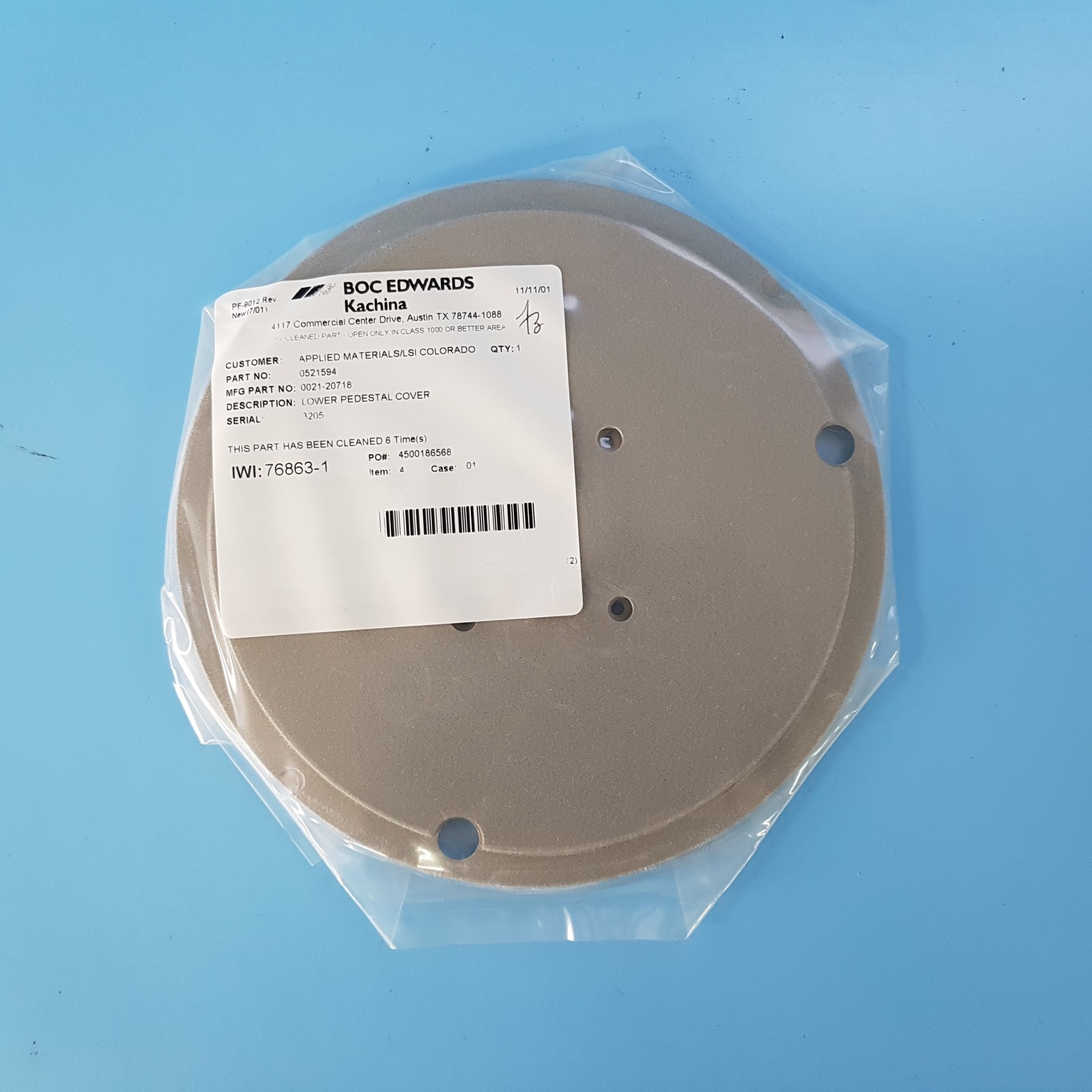 124-0302// AMAT APPLIED 0021-20718 PEDESTAL COVER LOWER 8" B101 R NEW