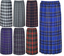 Ladies Women Tartan Pleated Box Check Skirt 27 Inch Length Elastic Size 10-26