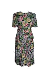 Leslie Fay Classy Vintage Midi 80's Pleat Dress ~ Sz 6 ~ Stretchy Waist ~ Floral