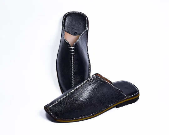 Zapatos marroquíes Babouche Hombre Zapatillas Hechos a mano Zapatos de cuero Negro Azul Foto 2 de 4