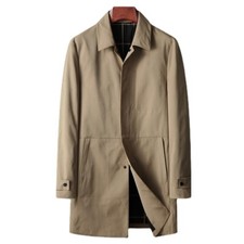Men Coat Single Breasted Casual Long Jacket Windbreaker Collared Overcoats Tops