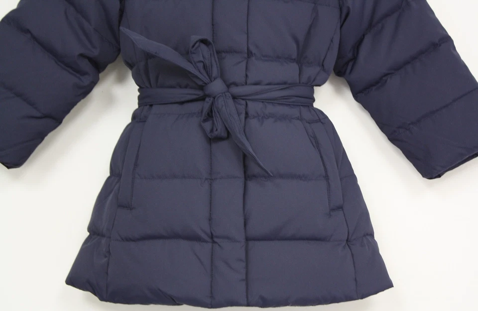 J Crew girls down belted puffer jacket coat hood navy Down Feather Fill - Image 3 of 4