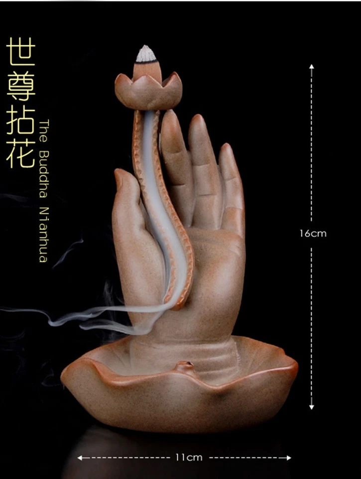 Quemador de incienso de cerámica mano Guanyin Buddha vaporizador quemador de incienso de reflujo Foto 3 de 4