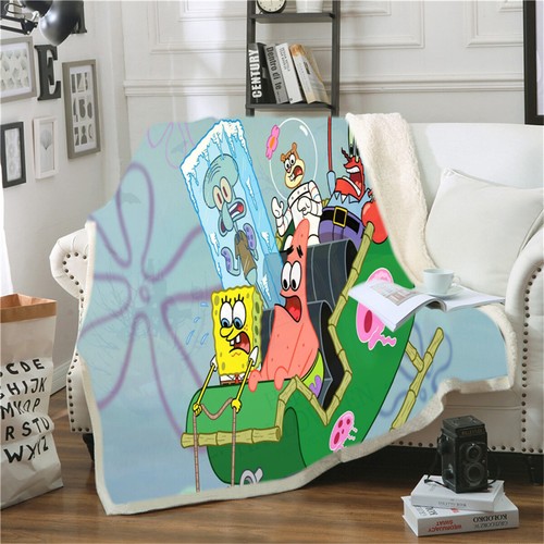Spongebob Sea Sherpa Fleece Throw Blanket Plush Soft Blanket Home Decor - Foto 6 di 22