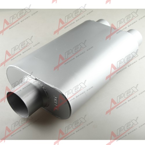 US 2.5" Center In / Dual 2.5" Out Performance Race Exhaust Oval Muffler Silencer - Picture 3 of 5