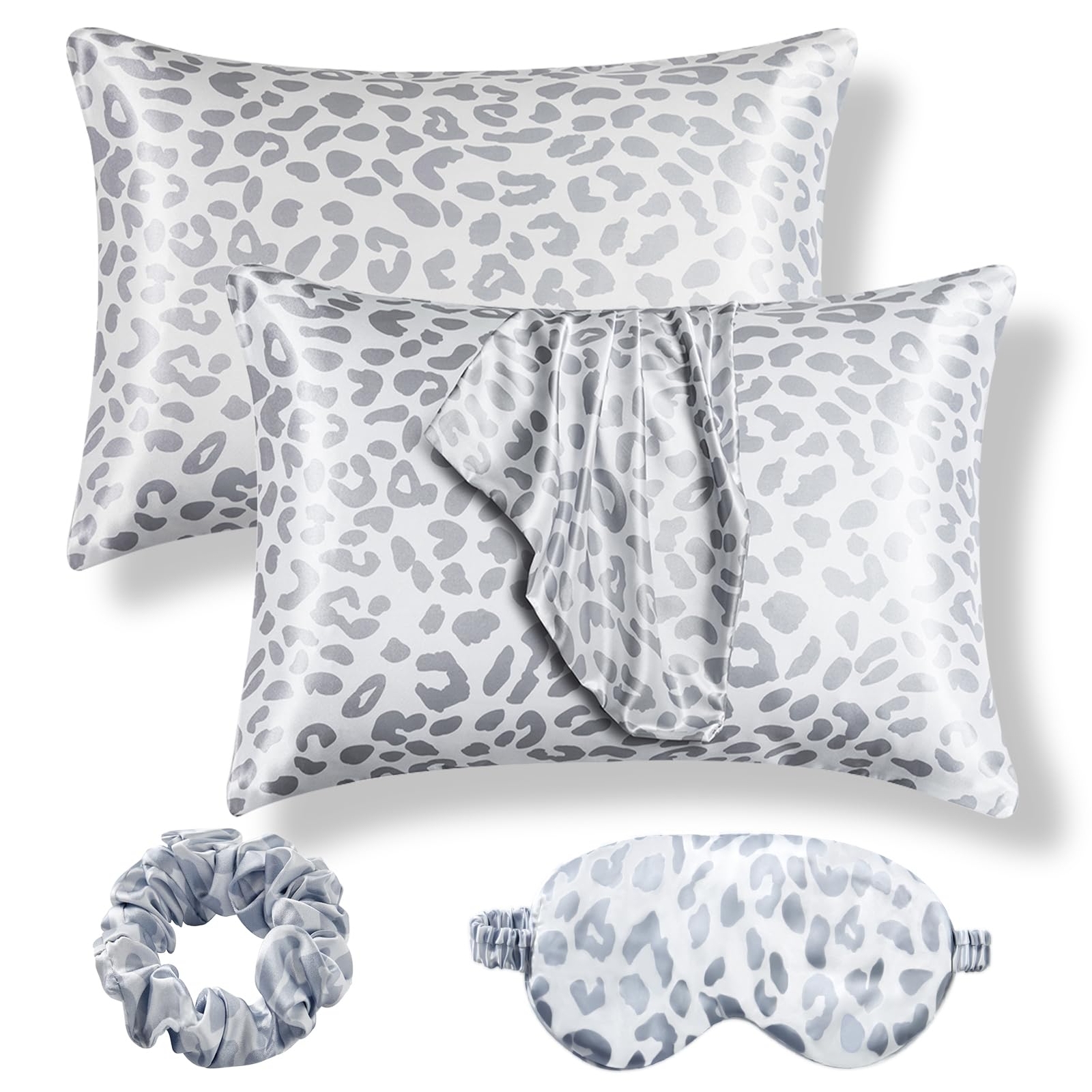 2 Pack Satin Pillowcase for Hair and Skin Leopard Print with Envelope Closure...