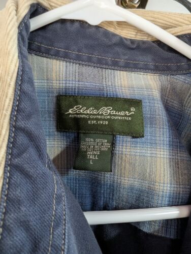 Vintage Eddie Bauer Light Jacket Denim Corduroy collar BLUE Large tall WPL9647 - Picture 2 of 6