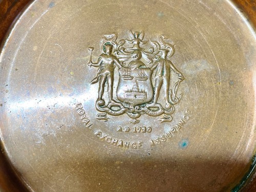 ANTIQUE HENRY JENKINS COPPER ASHTRAY DISH ROYAL EXCHANGE ASSURANCE ADVERTISING - Picture 2 of 6