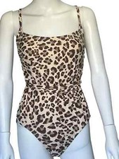 Kona Sol Leopard Print Wrap Belt Medium Coverage One Piece Swimsuit Sz XL