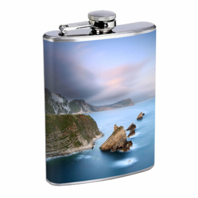 Ocean View D4 8oz Stainless Steel Hip Flask
