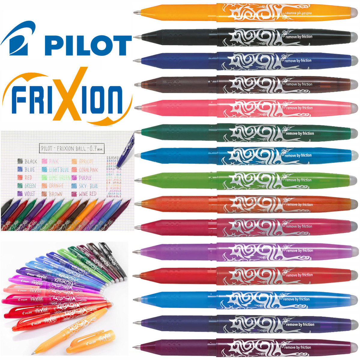 Pilot FriXion Erasable Rollerball Pens Gel Ink Medium 0.7mm Tip