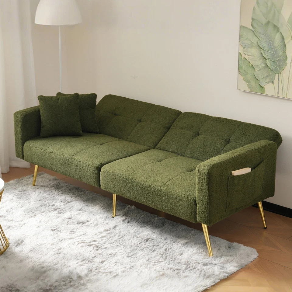 Sofa Bed Sleeper Fabric Love Seat Sofa Couch Sofa Settee for Living Room Green - Image 3 of 4