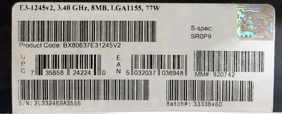 Intel BX80637E31245V2 SR0P9 Xeon Processor E3-1245 v2 8M Cache, 3.40 GHz NEW - Image 2 of 2