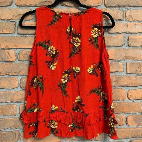 Staccato Floral Ruffle Tank Top Womens Size Large Red Sleeveless Casual Tiered - Picture 2 of 5