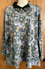 Logo By Lori Goldstein Floral Shirt Embellished Collar Long Sleeve Women's Sz Lg