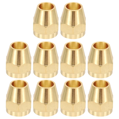 1/2" Brass Flare Nut, 10Pcs 45 Degree Short Flare Tube Fitting, Brass Tone - Picture 2 of 5