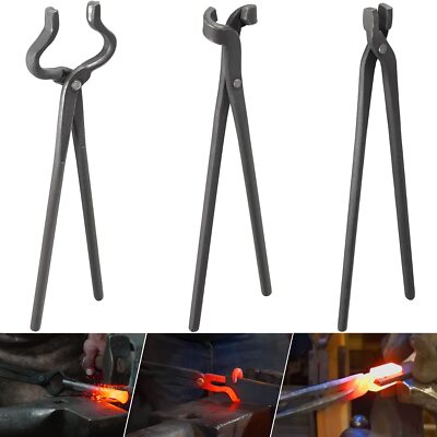 Knife Making Tongs Set Tools Blacksmith Bladesmith Tongs Vise Anvil Forge 3 PCS