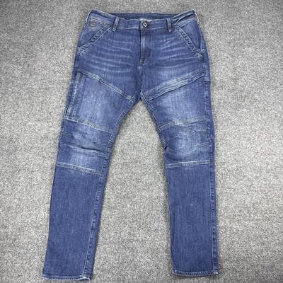 G Star Raw Jeans Mens 36x32 Blue Rackam 3D Skinny Moto Biker Utility Whiskers
