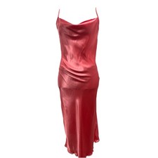 Bebe Satin Cowl Neck Slip Midi Salmon color Dress Sz S Read