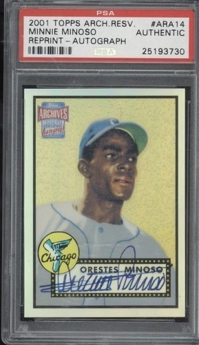 2001 Topps Archives Reserve Orestes Minoso Rookie Reprint Auto #ARA14 PSA AUTH - Image 2 of 4