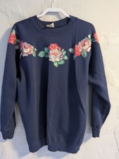 VTG Hanes Handmade Floral Applique Sweatshirt Garden Granny Adult 3XL USA