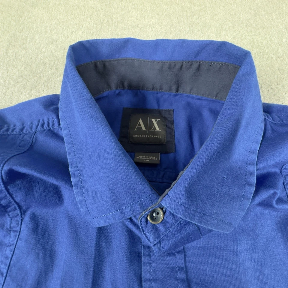 Armani Exchange Button Up Shirt Mens Large Blue Double Pocket Front Short Sleeve - Image 2 of 4